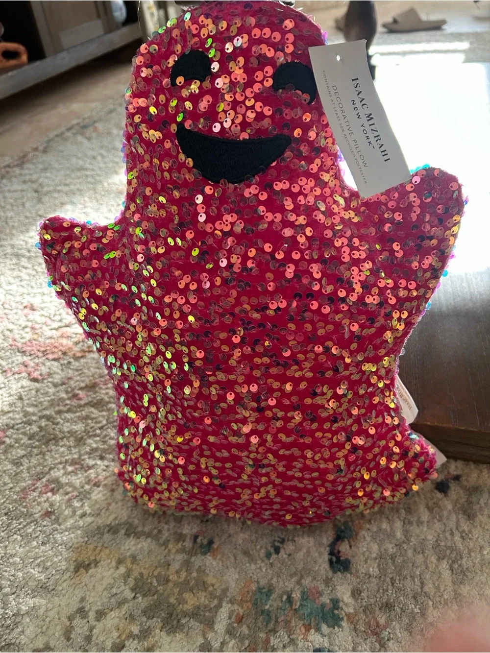 Sequin Pink Ghost Accent Pillow by